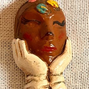 She Thinks Handcrafted Painted Face Sculpture Brooche